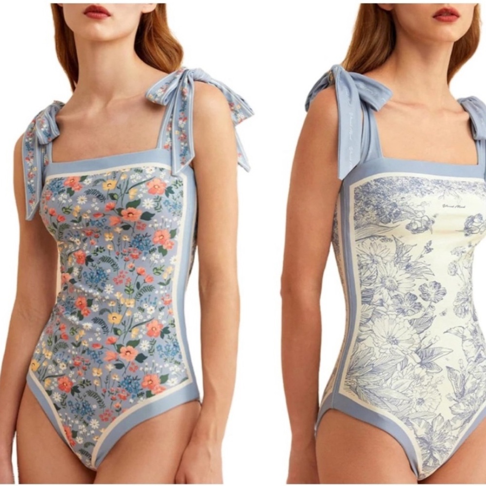 Amazon Blue Floral Women Swim One Piece